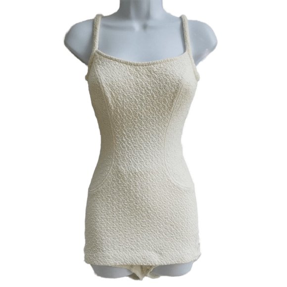 Vintage Jantzen Swimsuit Ecru Modesty Skirt Bra Cups Tummy Panel USA 12 - Picture 12 of 13